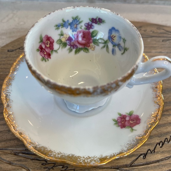 Other - Teacup & Saucer, Small, Floral.  Cottage Core, demitasse
